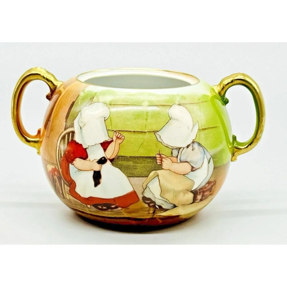 Royal Bayreuth Sunbonnet Babies Darning Sewing Child Sugar Bowl Creamer Set